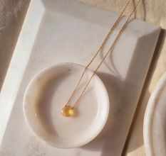 Citrine gemstone necklace, dainty gold plated necklace for women, Brass jewelry